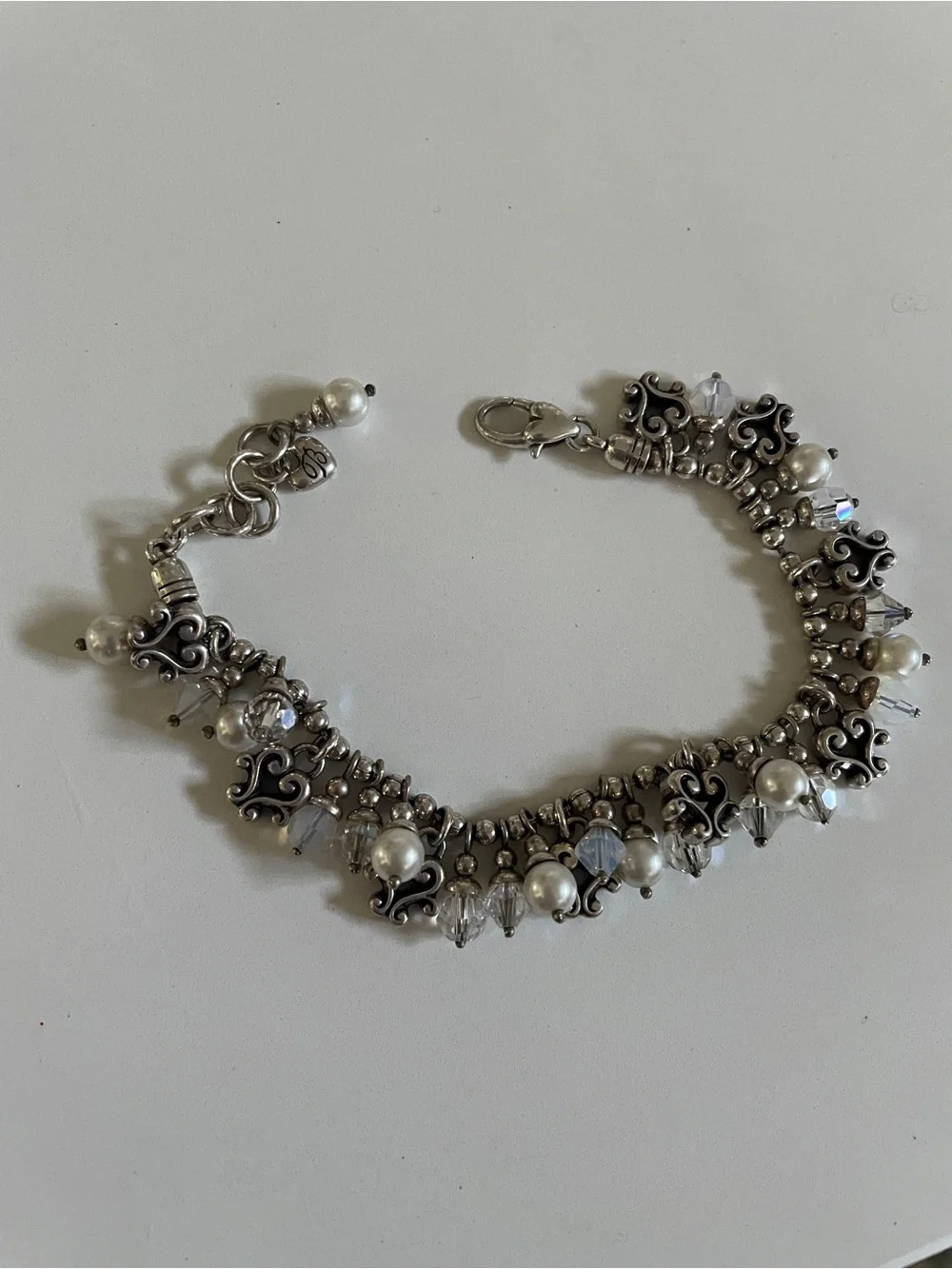 Brighton Silver-Tone Pearl & Crystal Charm Bracelet